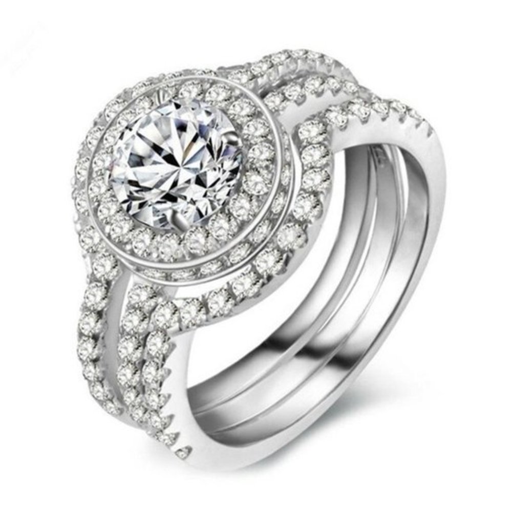 925SILVER CZ ROUND SHINY RING CENTER SET OF 3 PCS - Picture 2 of 5
